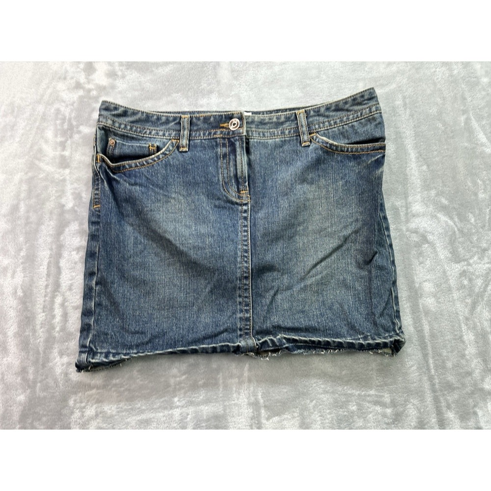 Ann Taylor Loft Y2K Womens Sz 8 Blue Denim Skirt Mini Raw Hem Western Cowgirl
